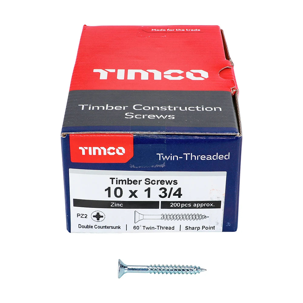 200 x TIMCO Twin-Threaded Countersunk Silver Woodscrews - 10 x 1 3/4