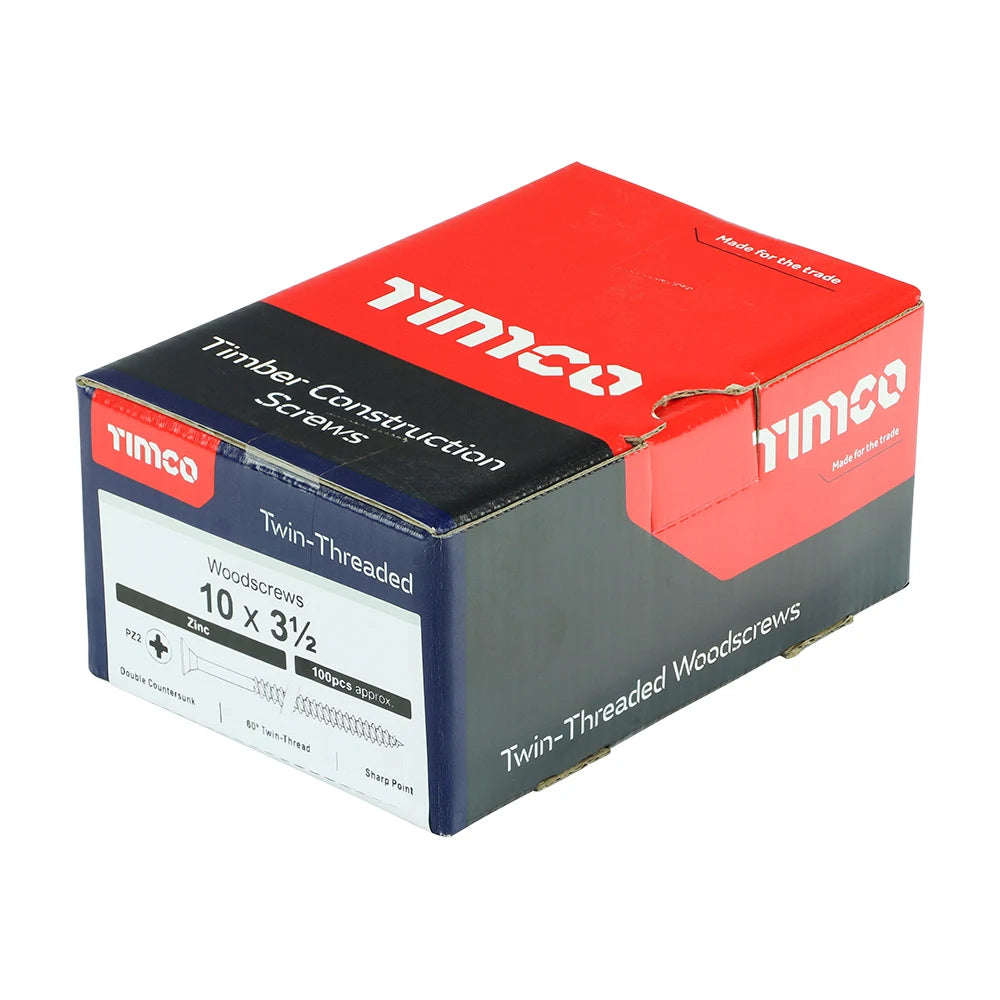 100 x TIMCO Twin-Threaded Countersunk Silver Woodscrews - 10 x 3 1/2