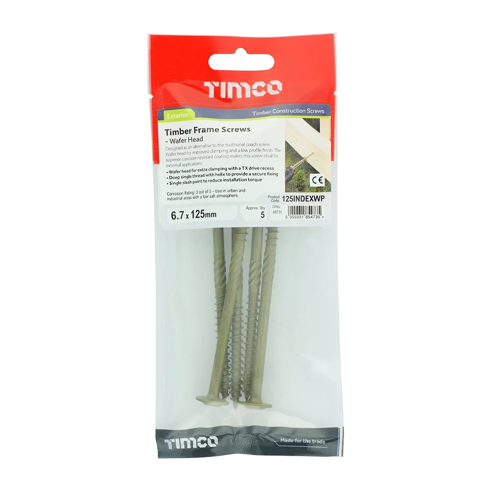 5 x TIMCO Wafer Head Exterior Green Timber Screws - 6.7 x 125