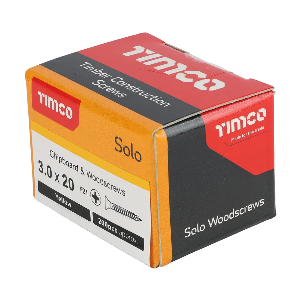 200 x TIMCO Solo Countersunk Gold Woodscrews - 3.0 x 20