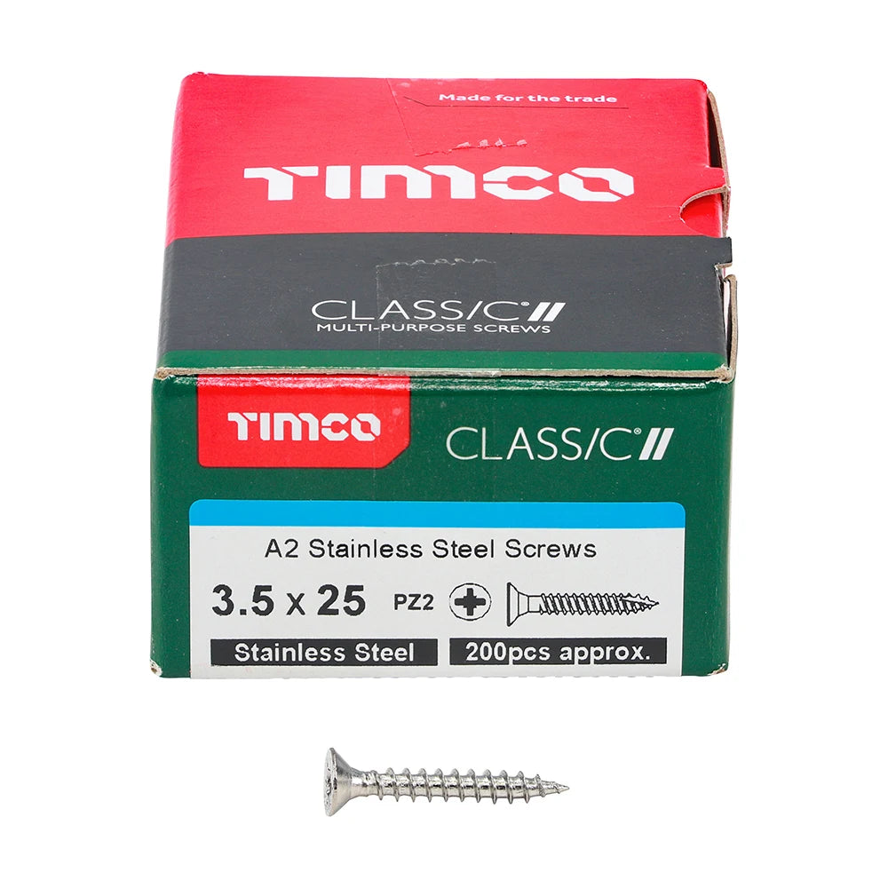 200 x TIMCO Classic Multi-Purpose Countersunk A2 Stainless Steel Woodcrews - 3.5 x 25