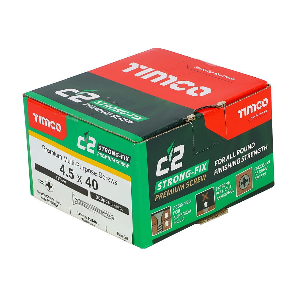 200 x TIMCO C2 Strong-Fix Multi-Purpose Premium Countersunk Gold Woodscrews - 4.5 x 40