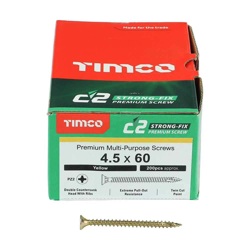 200 x TIMCO C2 Strong-Fix Multi-Purpose Premium Countersunk Gold Woodscrews - 4.5 x 60