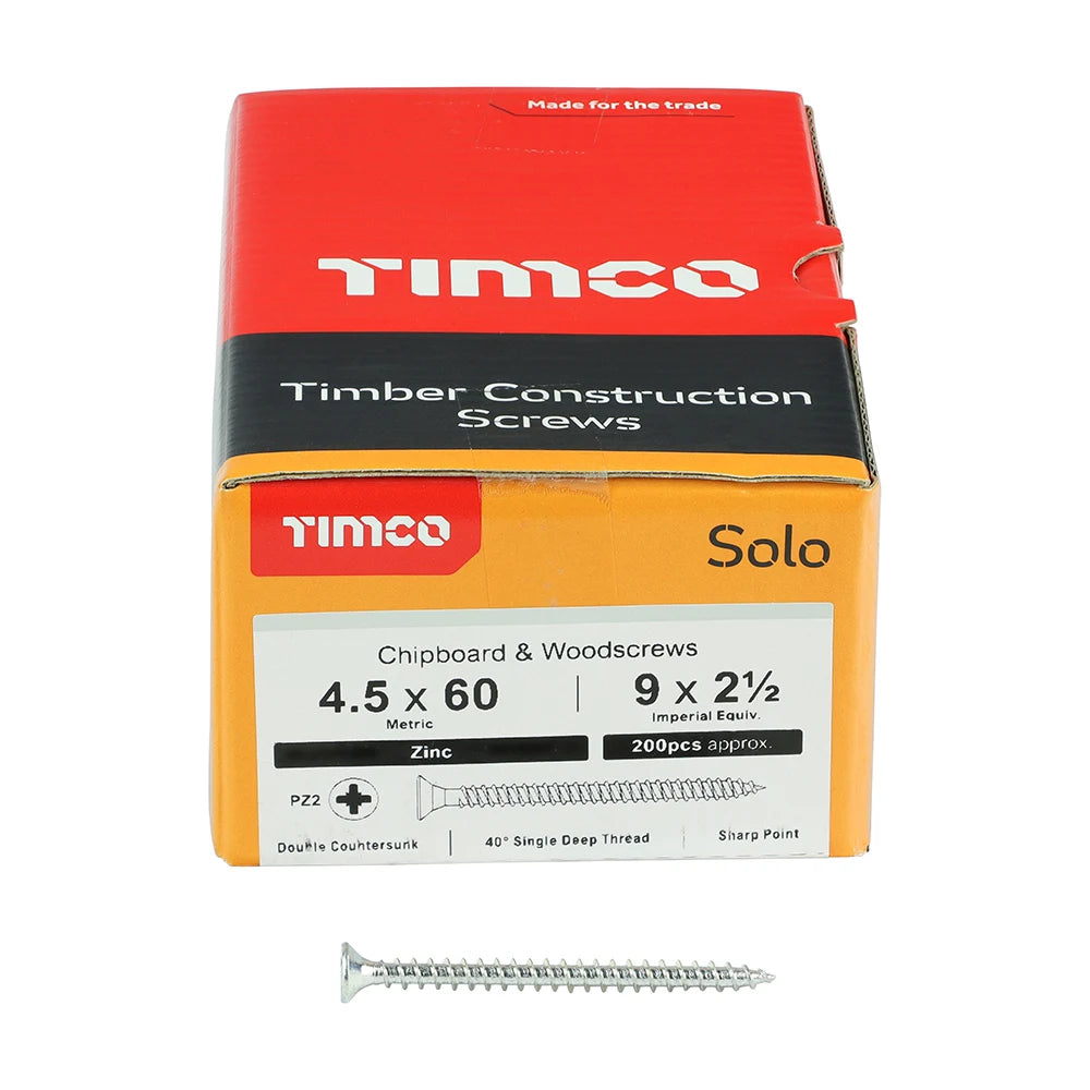 200 x TIMCO Solo Countersunk Silver Woodscrews - 4.5 x 60