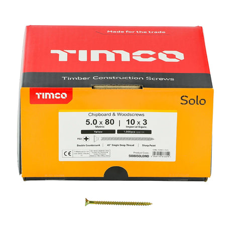 1000 x TIMCO Solo Countersunk Gold Woodscrews - 5.0 x 80