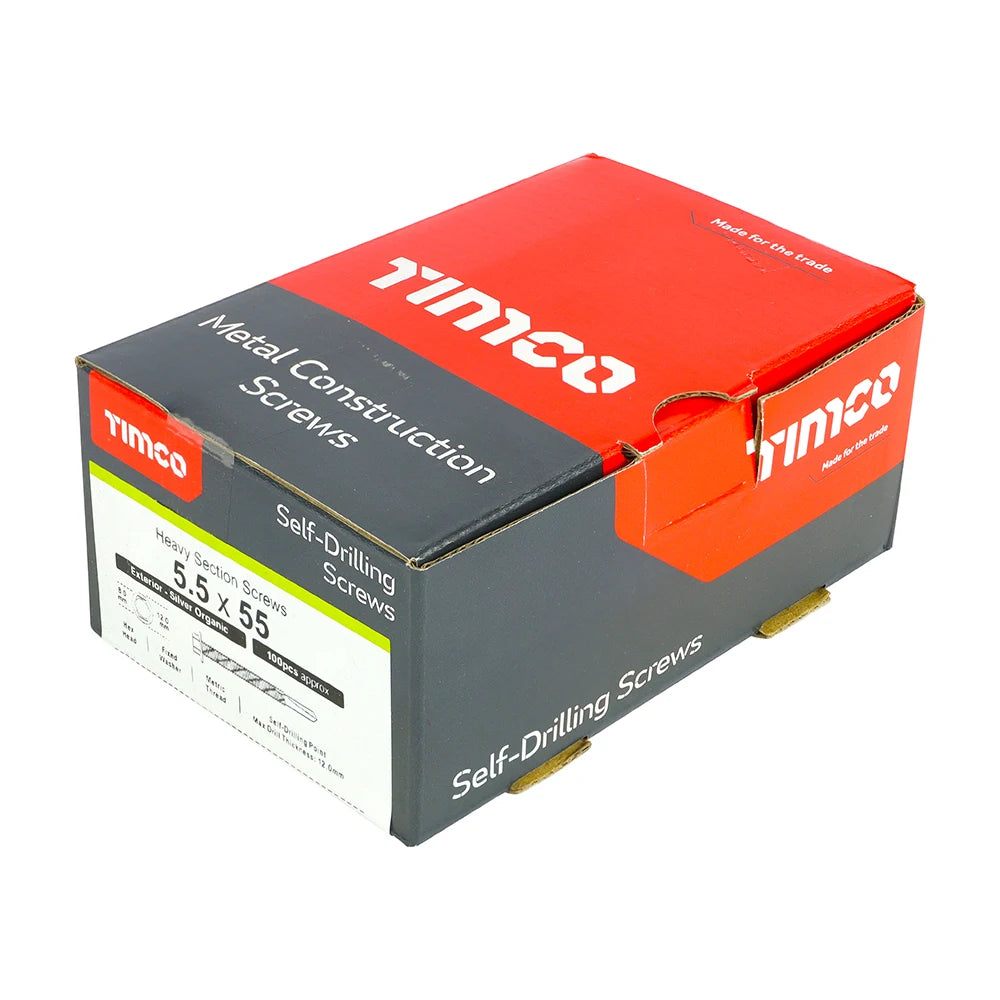100 x TIMCO Self-Drilling Heavy Section Screws Exterior Silver - 5.5 x 55