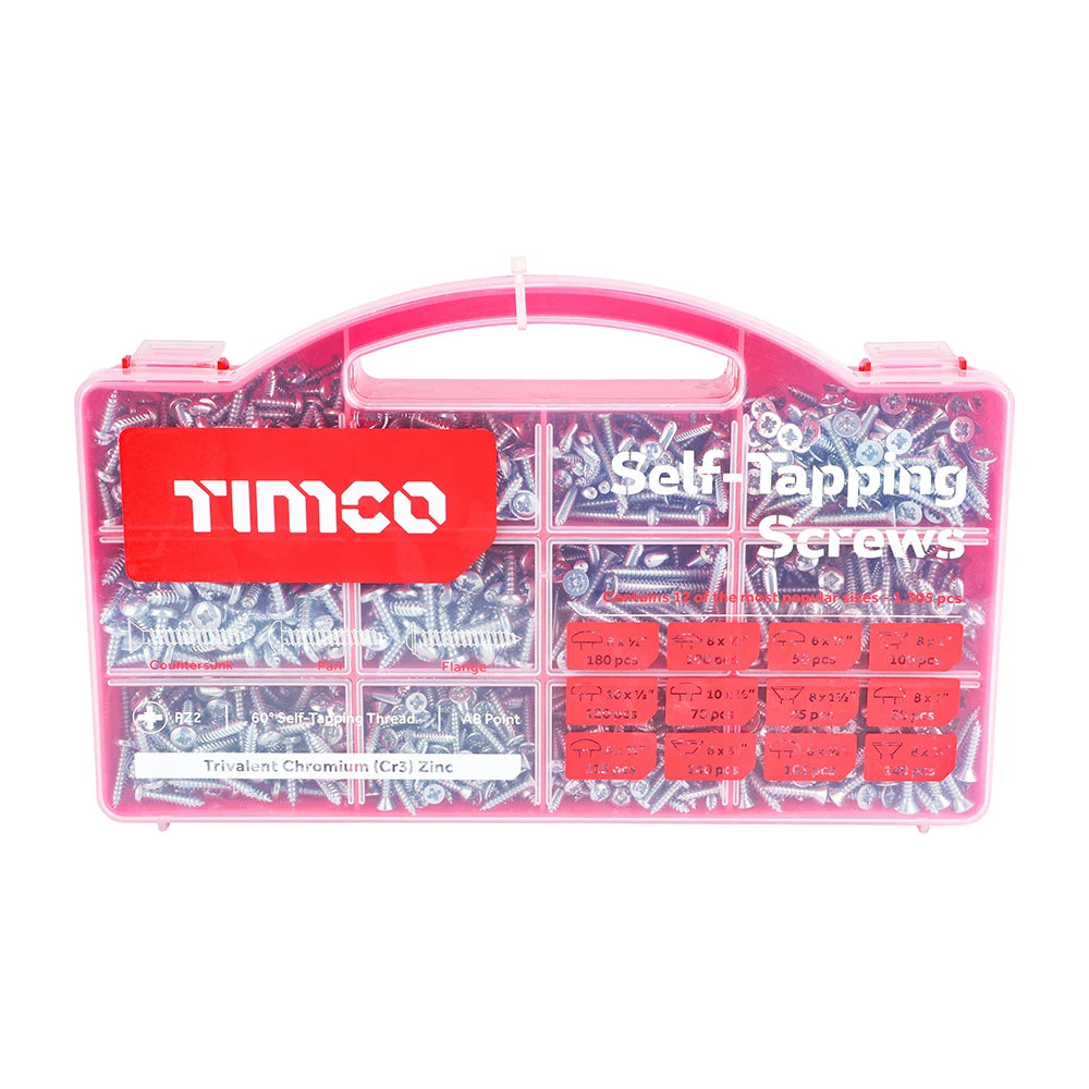 TIMCO Self-Tapping Silver Screws Mixed Tray - 1,305pcs