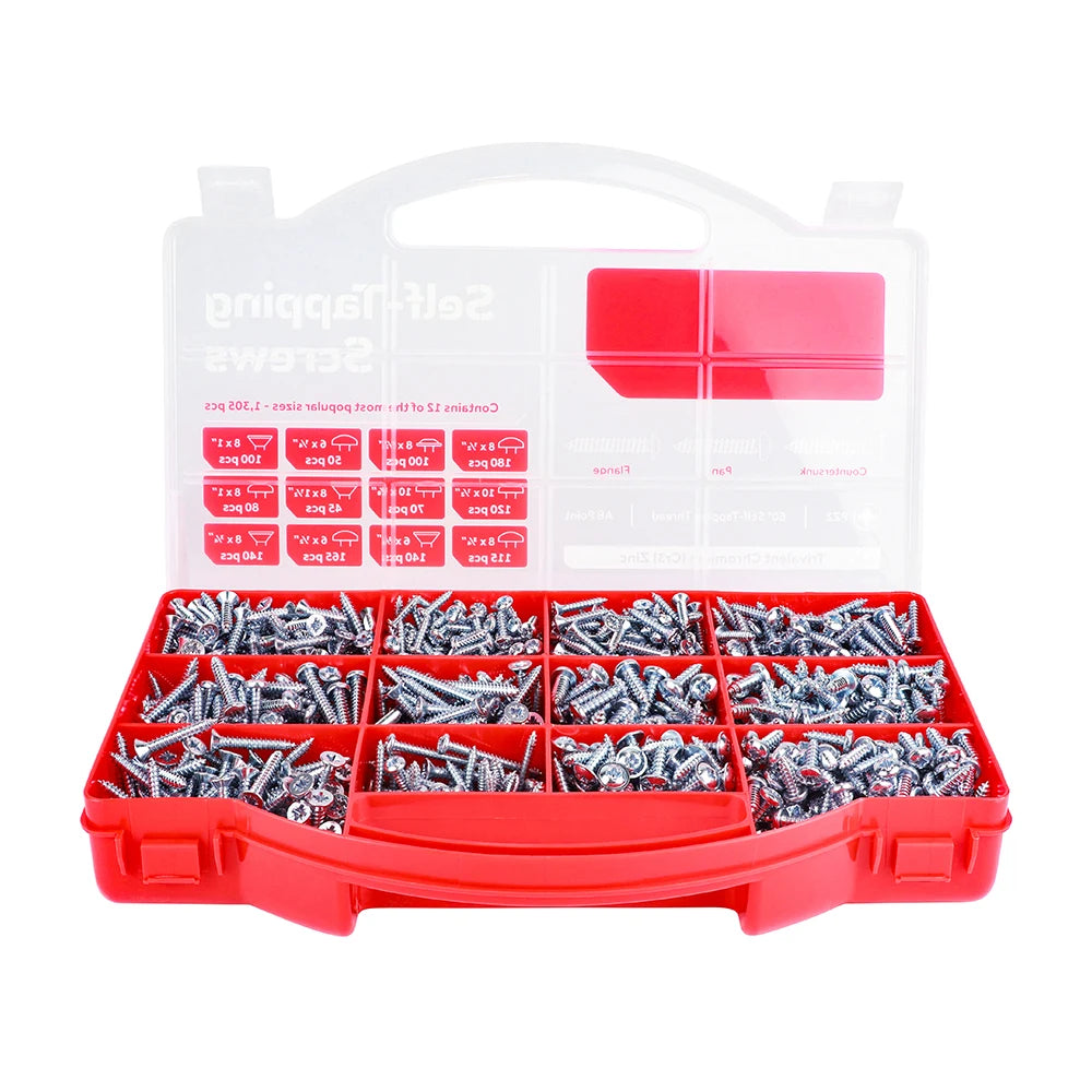 TIMCO Self-Tapping Silver Screws Mixed Tray - 1,305pcs