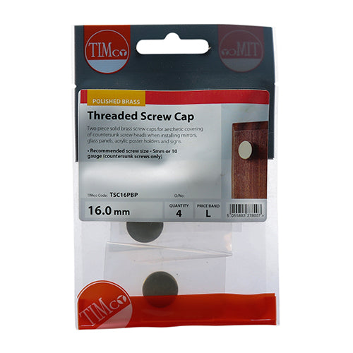 4 x TIMCO Threaded Screw Caps Solid Brass Polished Brass - 16mm