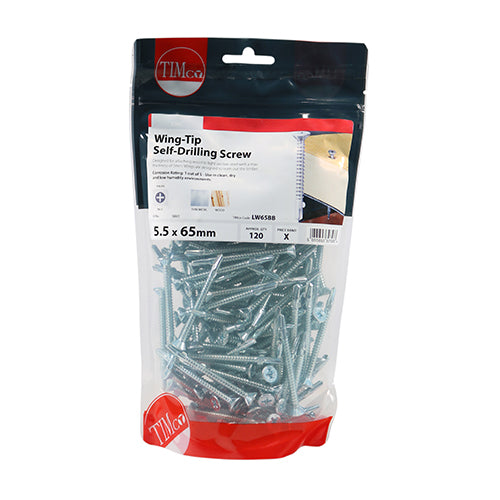 120 x TIMCO Self-Drilling Wing-Tip Steel to Timber Light Section Silver Screws - 5.5 x 65