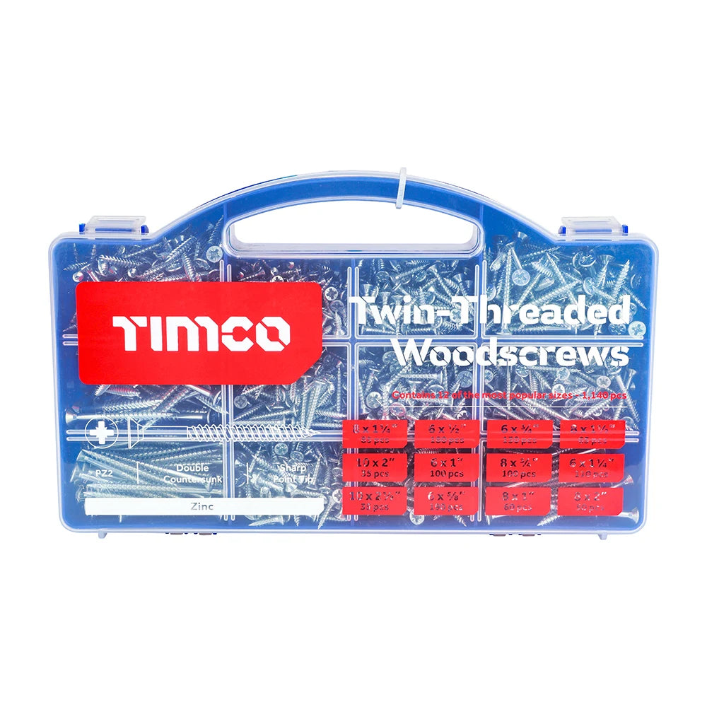 TIMCO Twin-Threaded Silver Woodscrews Tray - 1,140pcs