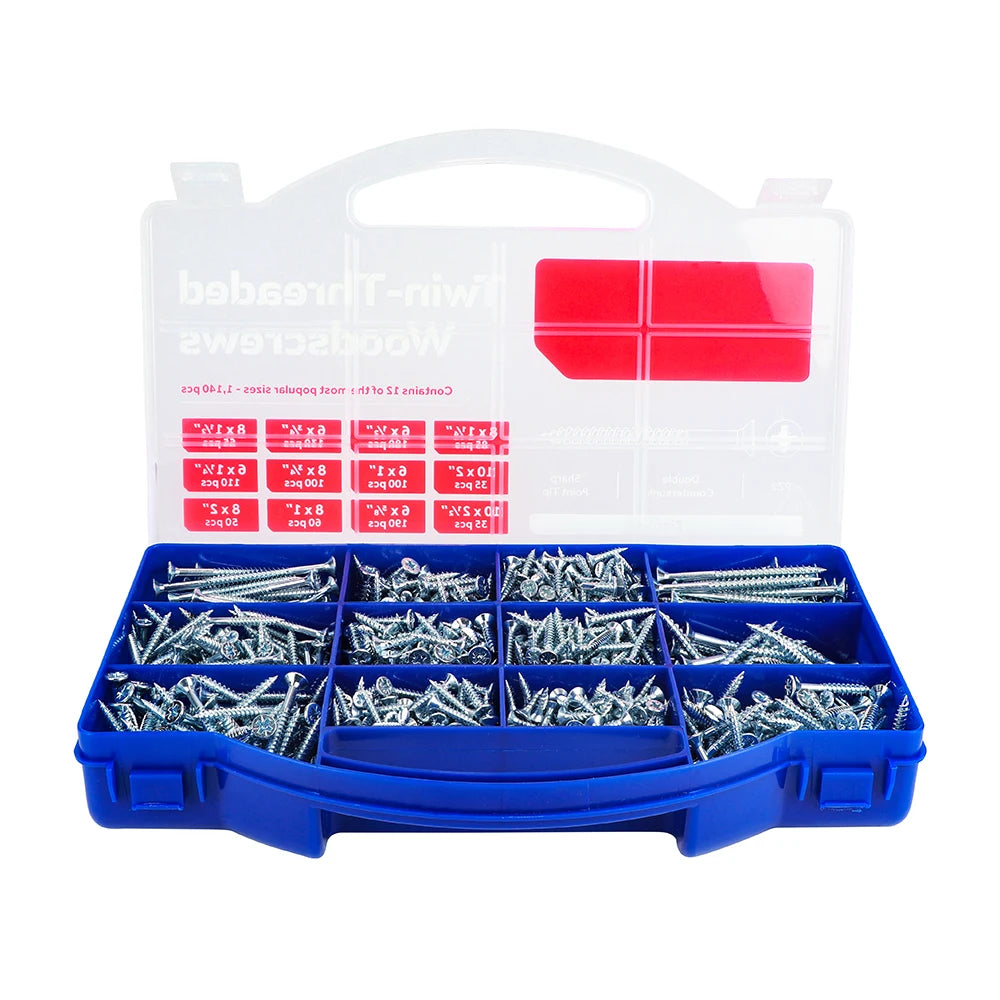 TIMCO Twin-Threaded Silver Woodscrews Tray - 1,140pcs