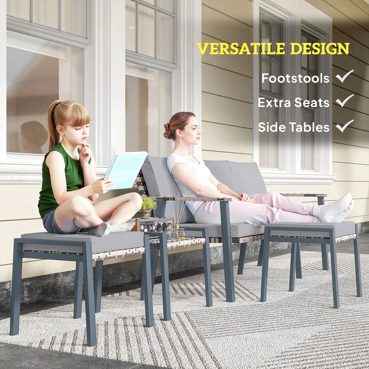 Outsunny Six-Piece Rattan Garden Sofa Set - Grey