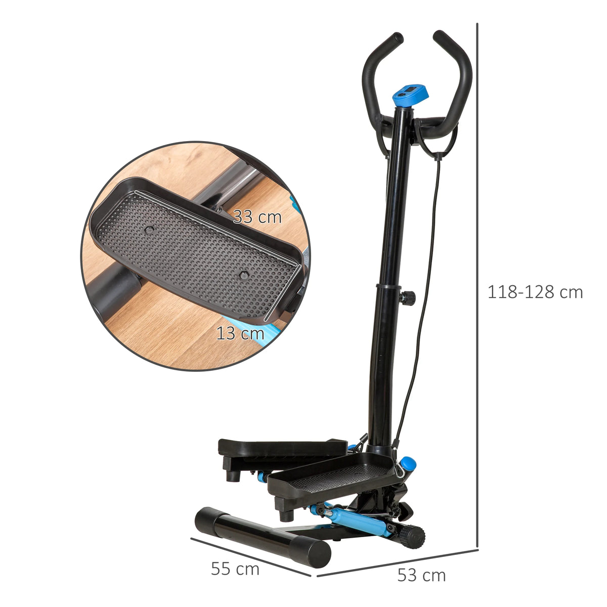 HOMCOM Adjustable Twist Stepper Fitness Step Machine, LCD Screen, Height-Adjust Handlebars, Home Gym, Black and Blue
