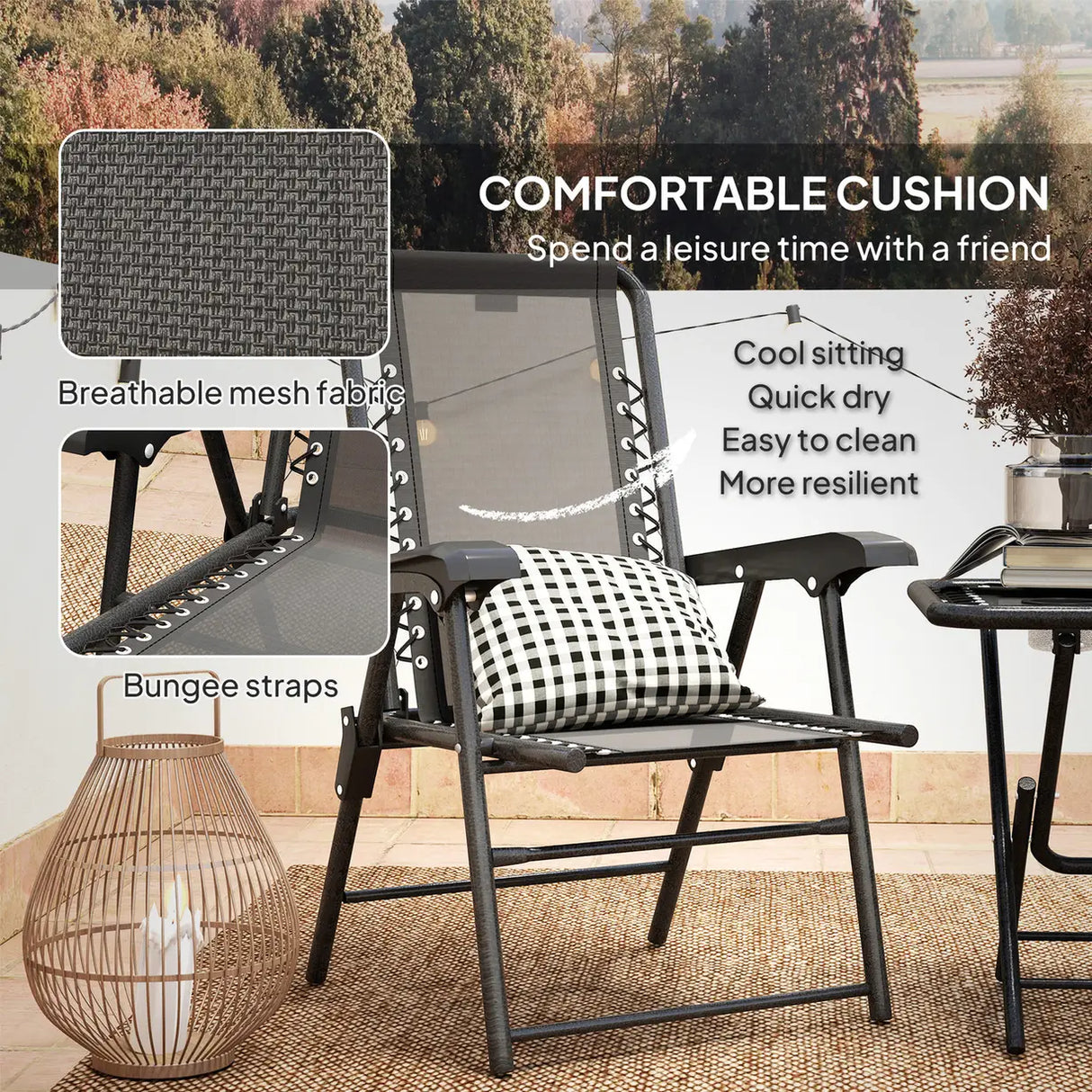 Outsunny Three-Piece Garden Table and Chair Set - Black