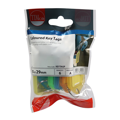 6 x TIMCO Coloured Key Tags - Mixed Colours
