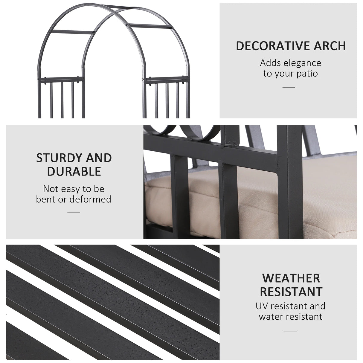 Outsunny Metal Frame Bench W/Arch, 114Lx60Wx206H cm-Grey