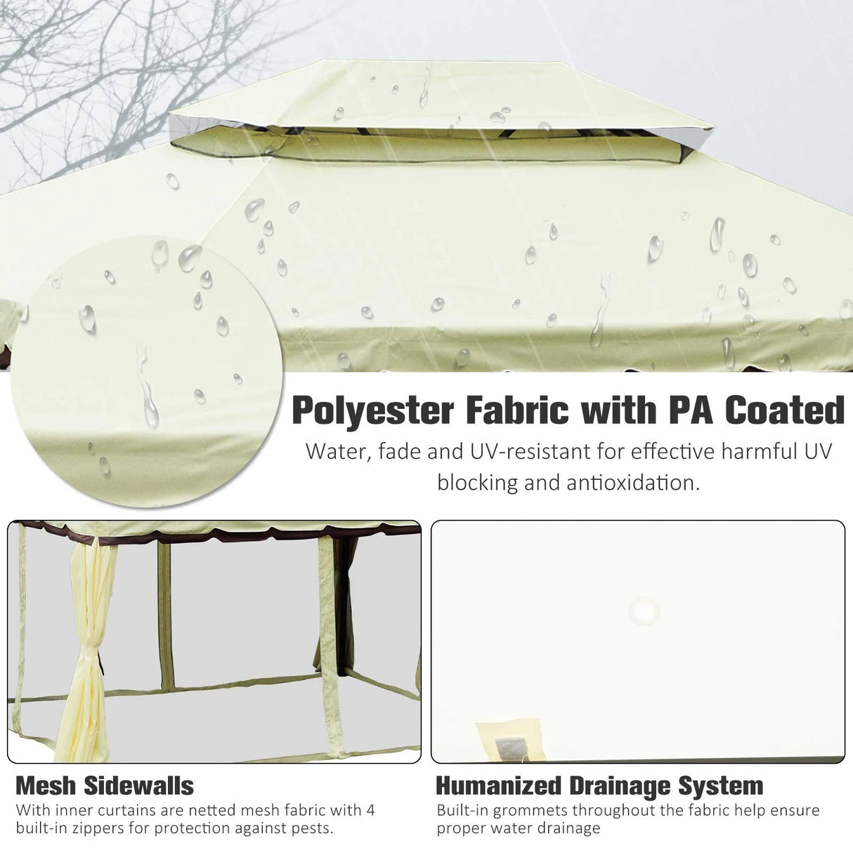 Outsunny 4 x 3 m Aluminum Garden Gazebo, Double Roof Outdoor Gazebo Canopy Shelter with Netting & Curtains for Garden, Lawn, Backyard and Deck, Cream