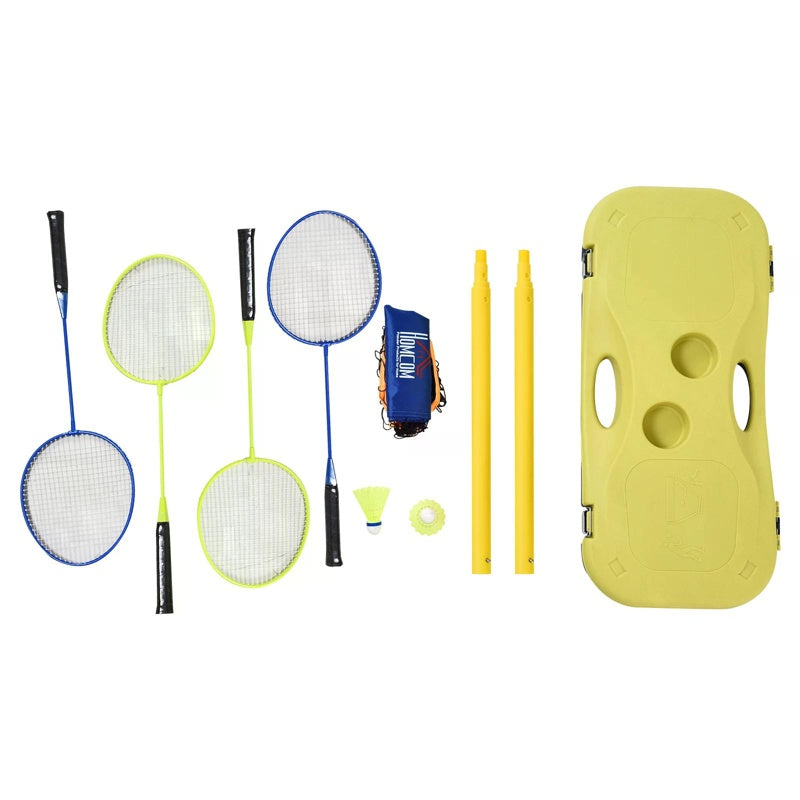 HOMCOM Portable Folding Badminton Net Set with 4 Badminton Rackets and 2 Nylon Shuttlecocks, for Adults Kids Indoor Outdoor Exercise Training
