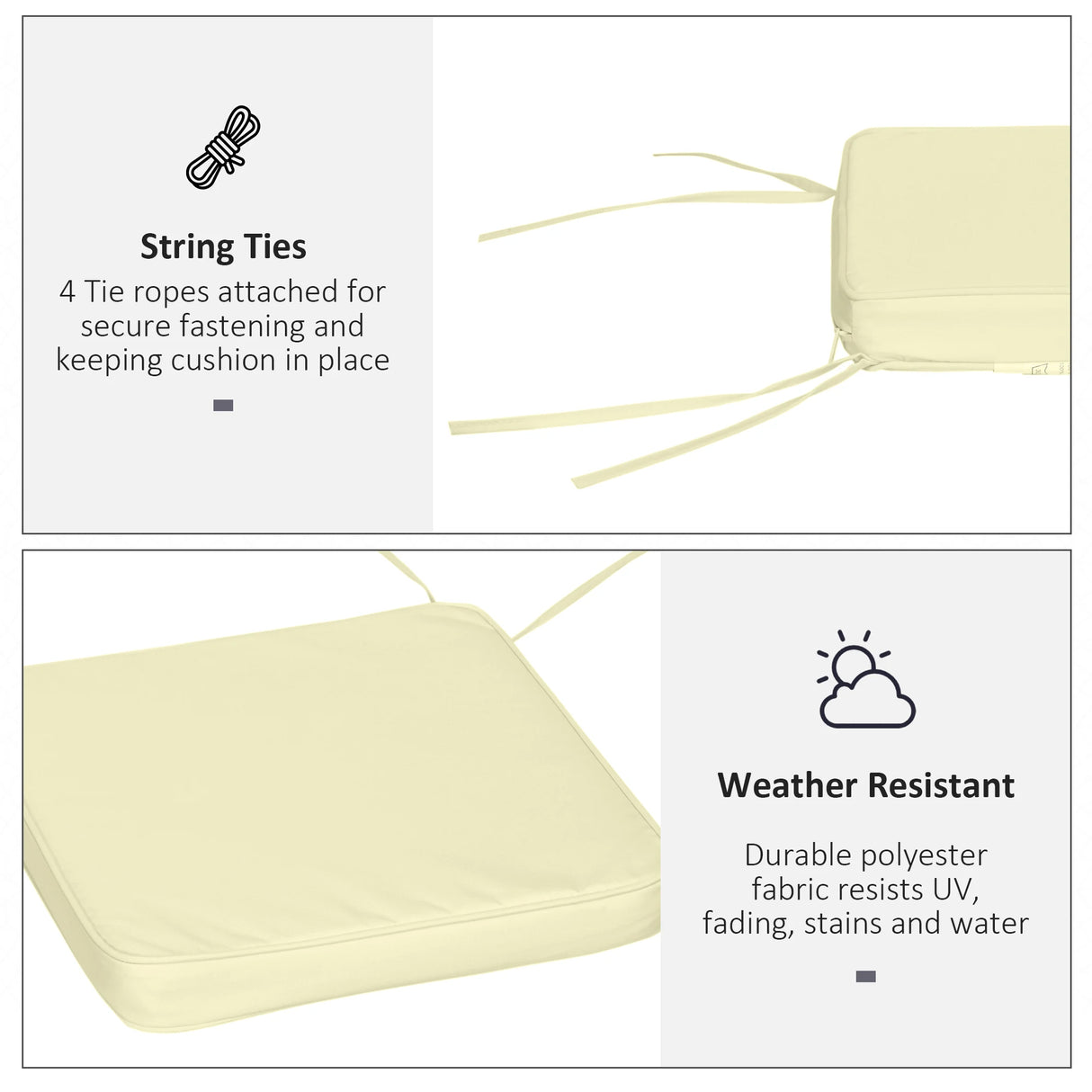 Outsunny Set of 6 Pcs Chair Cushion, 42Lx42Wx5T cm-Cream White