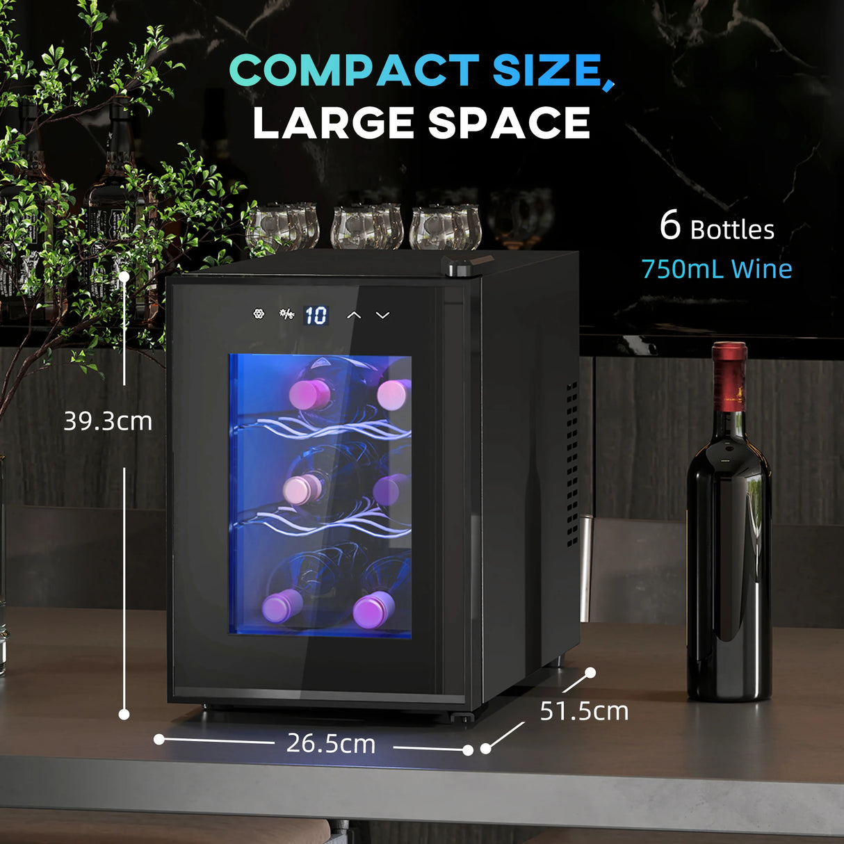 HOMCOM Six Bottle 8-18 Countertop Wine Fridge - Black