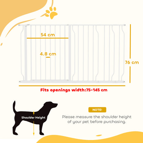 PawHut Extra Wide Dog Safety Gate, with Door Pressure, for Doorways, Hallways, Staircases - White
