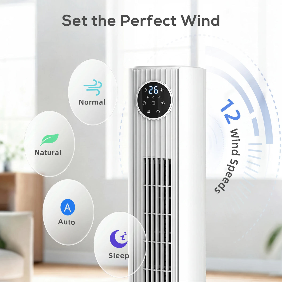 HOMCOM 28dB Tower Fan for Bedroom, 36 inch, 8 m/s Velocity Standing Cooling Fan with 80 Oscillating, BLDC Motor, 12 Speeds, LED Display, 4 Modes, 12H Timer, Remote Control, White