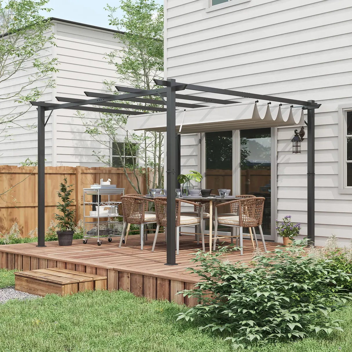 Outsunny 3 x 3 Pergola with Retractable Roof Aluminium Canopy for Garden, Light Grey