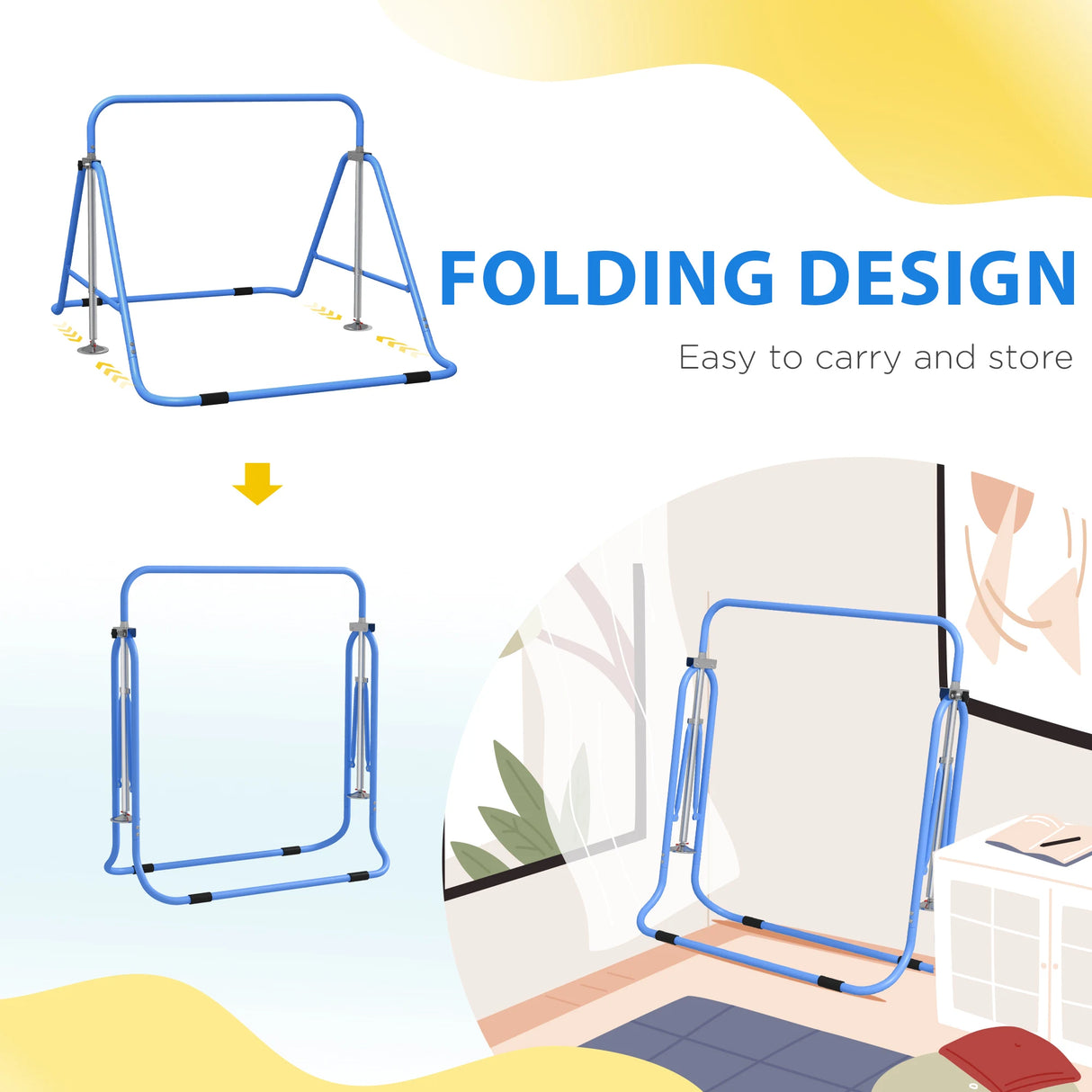 HOMCOM Kids Gymnastic Bar, with Adjustable Height, Foldable Horizontal Bars - Blue