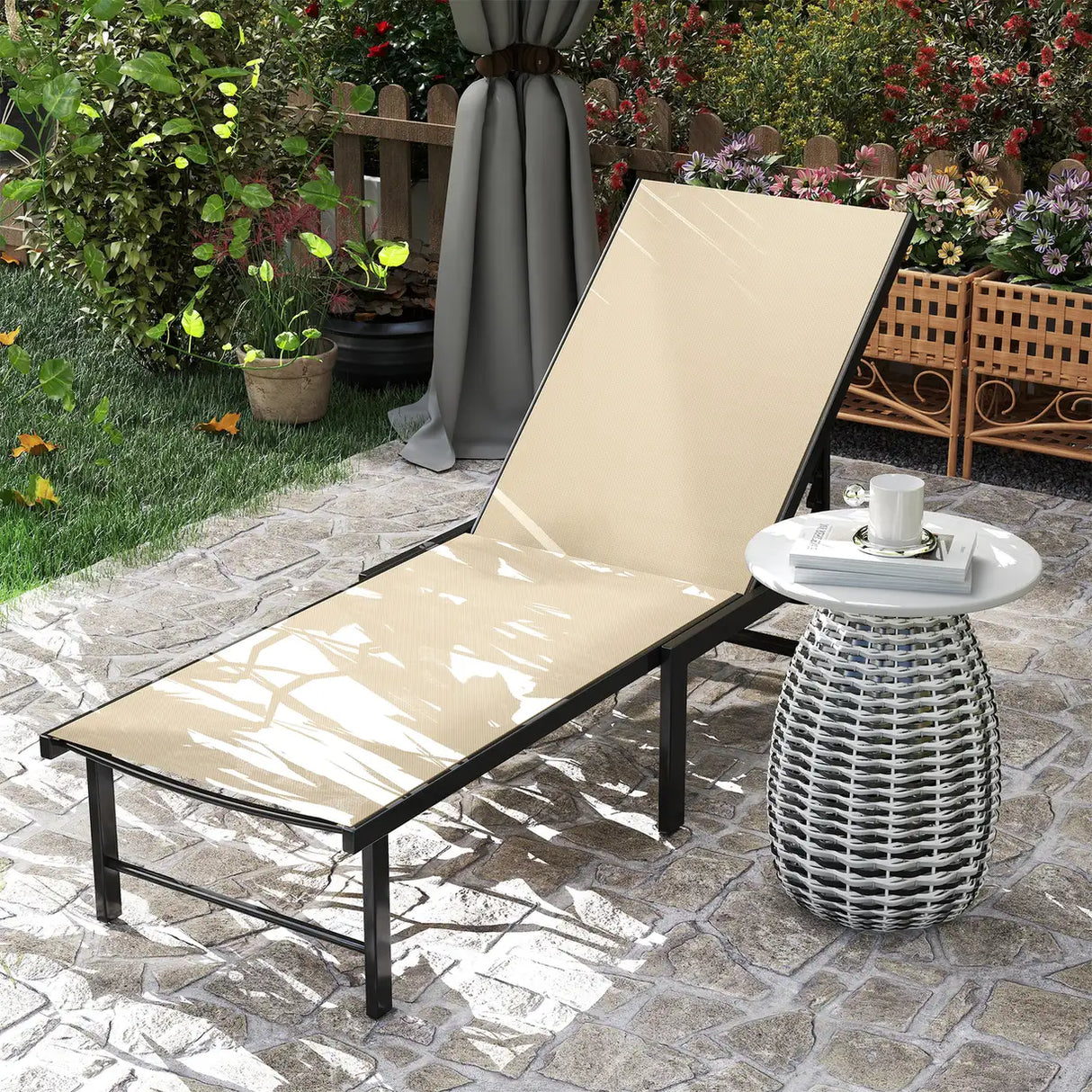 Outsunny Reclining Sun Lounger - Khaki