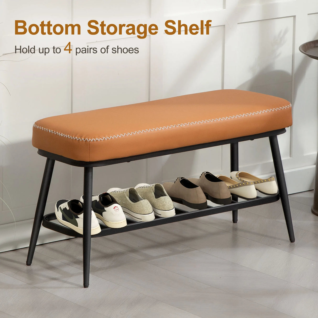 HOMCOM PU Leather Shoe Storage Bench - Brown