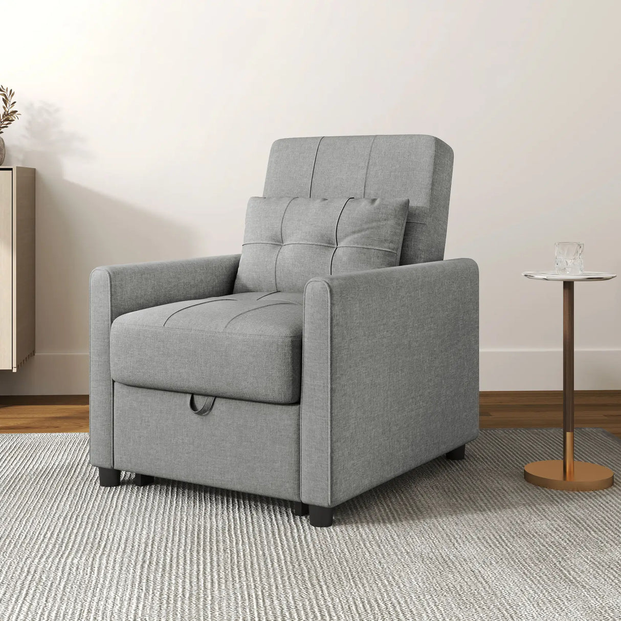 HOMCOM Linen-Look Single Chair Bed - Light Grey