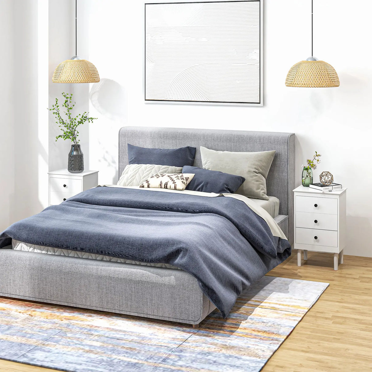 HOMCOM Set of Two Three-Drawer Bedside Tables - White