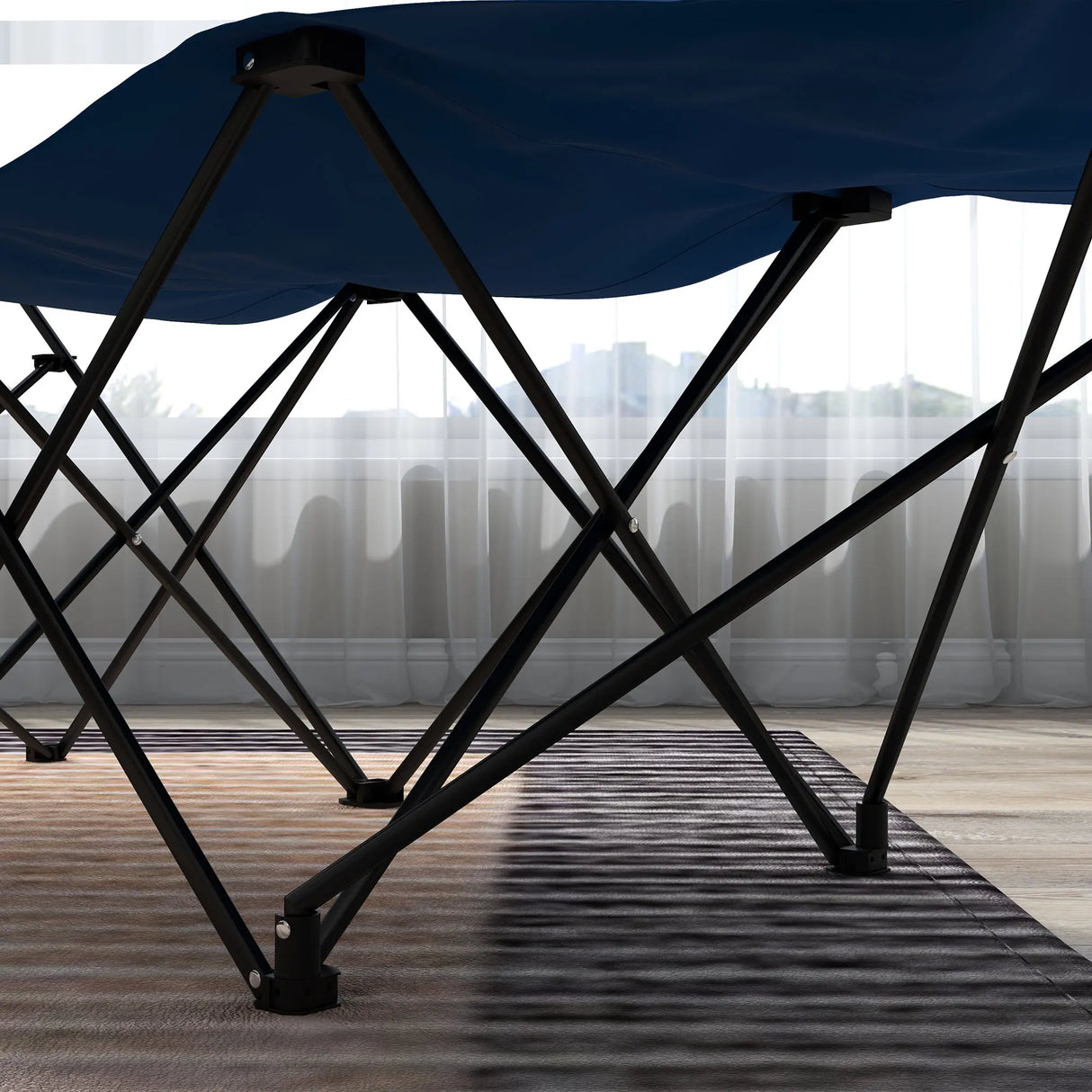 Outsunny Camping Bed for Adults, Single Folding Camp Bed, Portable Camping Cot with Side Pocket, Headrest and Oxford Seat for Outdoor, Travel, Fishing, Dark Blue