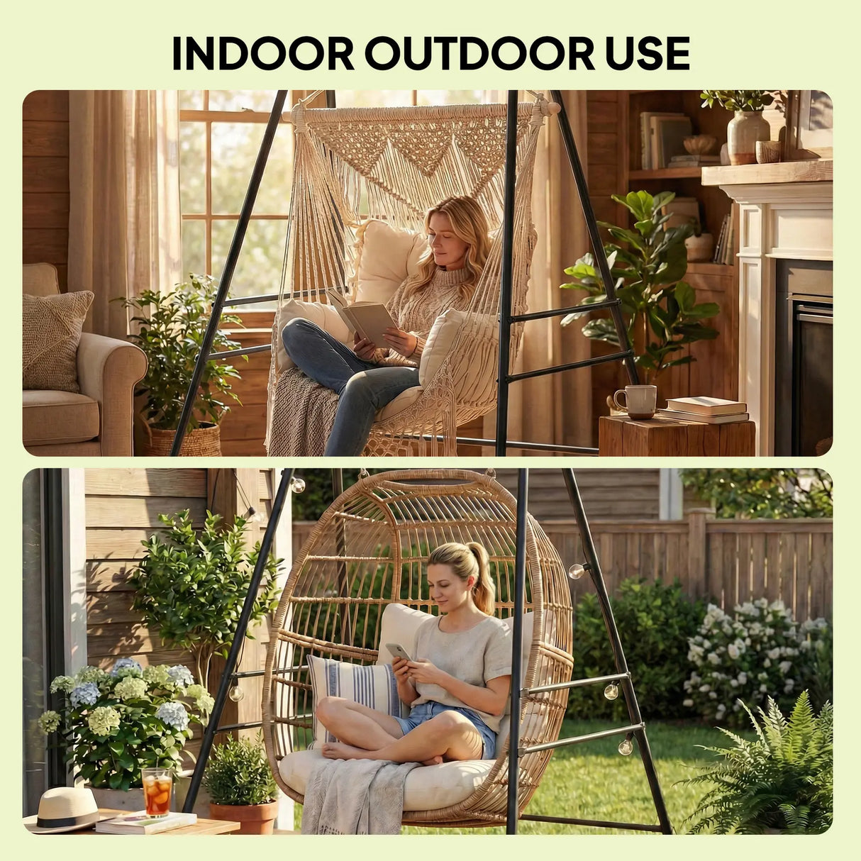 Outsunny Hammock Chair Stand Only, 150KG Load Capacity, for Indoor Outdoor, Black