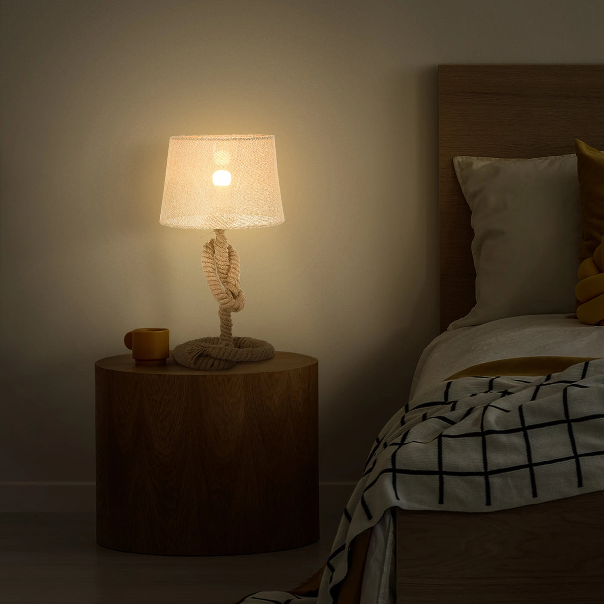 HOMCOM Nautical Style Table Lamp with Fabric Lampshade Metal Frame Power Switch, 48cm Home Desk Lamp Bedroom Living Room Study E27 Base, Beige