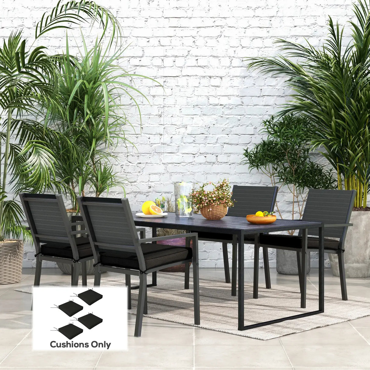 Outsunny 4-Piece Seat Cushions Pillow Replacement, Patio Chair Cushions Set with Ties for Indoor Outdoor, Black