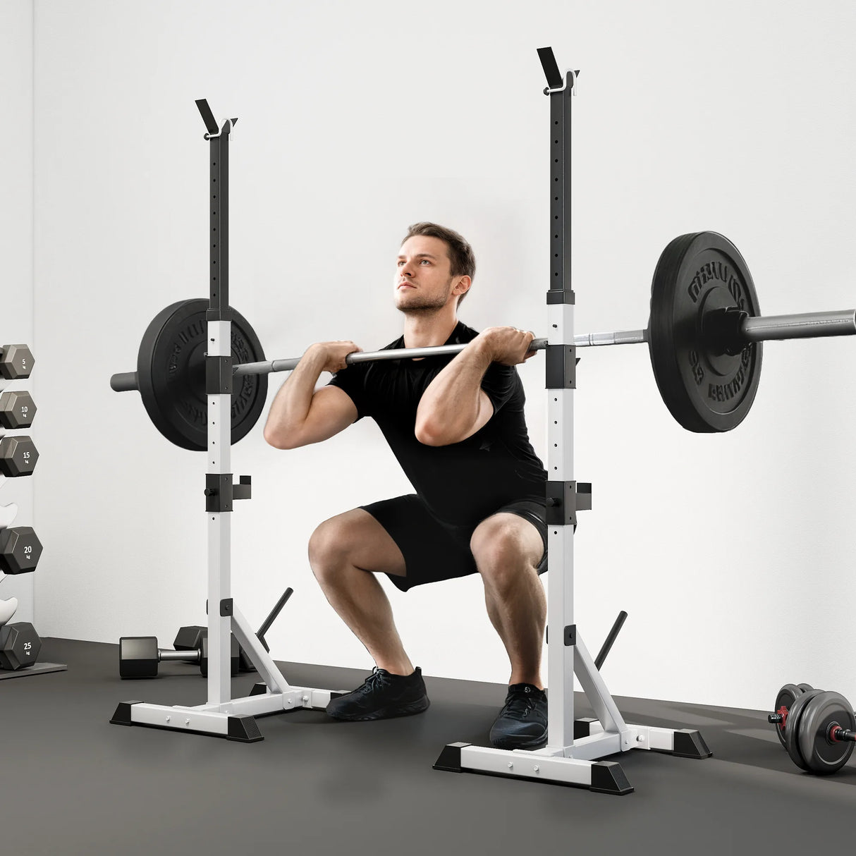 HOMCOM Weights Bar Barbell Rack Squat Stand Adjustable Portable Weight Lifting Max Load 200kg, Suitable For Home Gym Training Work Out