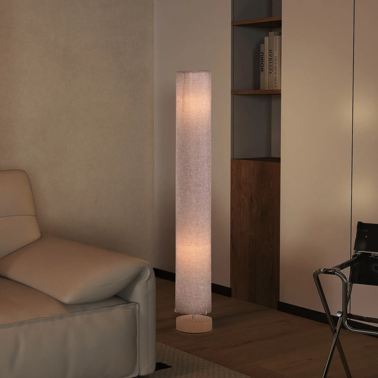HOMCOM Floor Lamp for Living Room, 47" Modern Standing Lamp with Linen Shade, Wooden Base, Grey