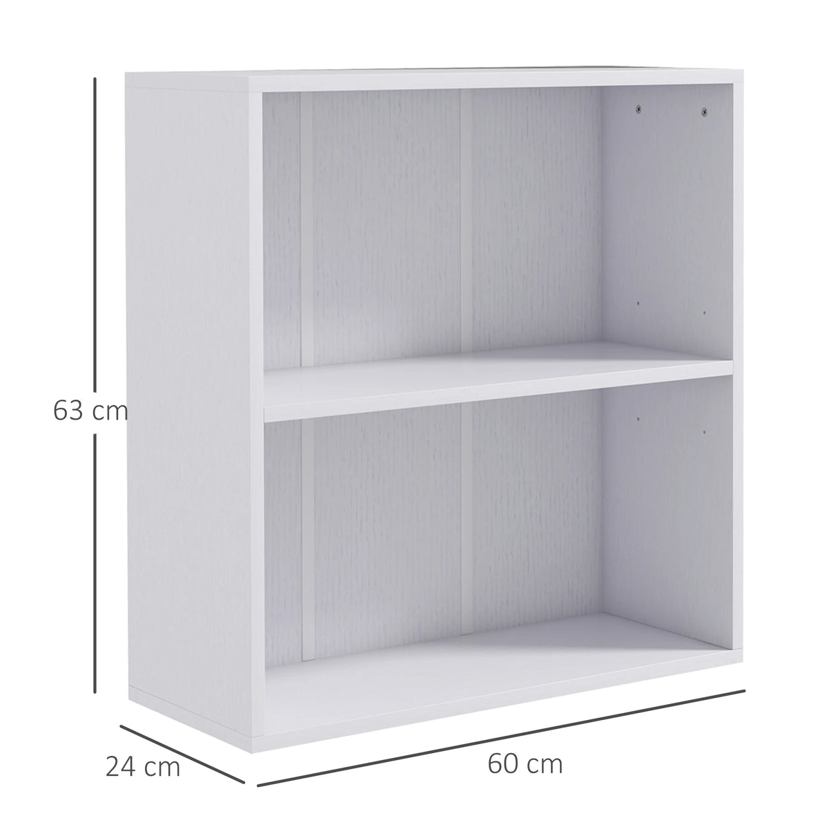 HOMCOM 2 Tier Bookshelf, Low Bookcase with Adjustable Shelf, 2 Compartments for Home Office, Living Room, Study, White