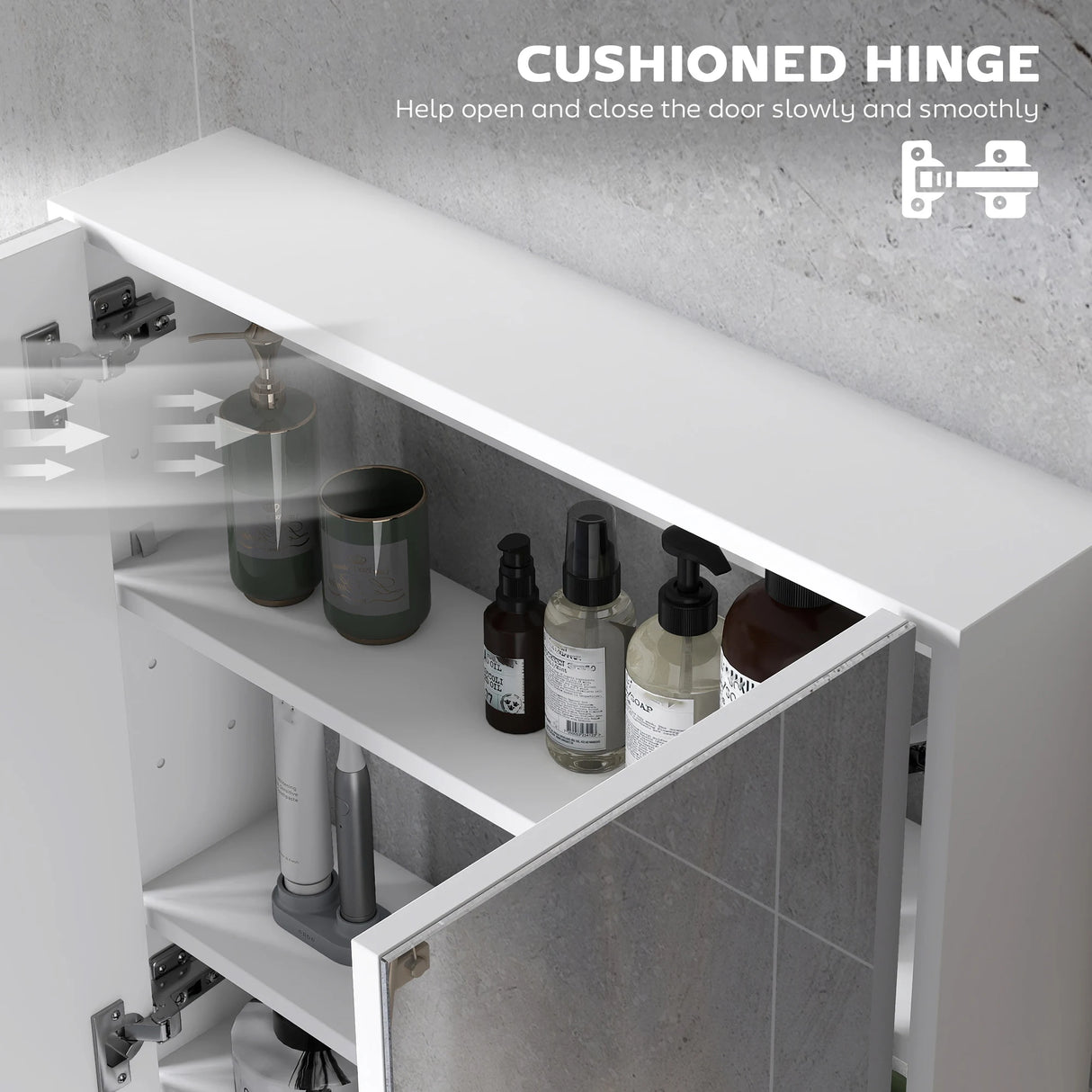 HOMCOM 60 x 15 cm Double Door Bathroom Mirror Cabinet - White