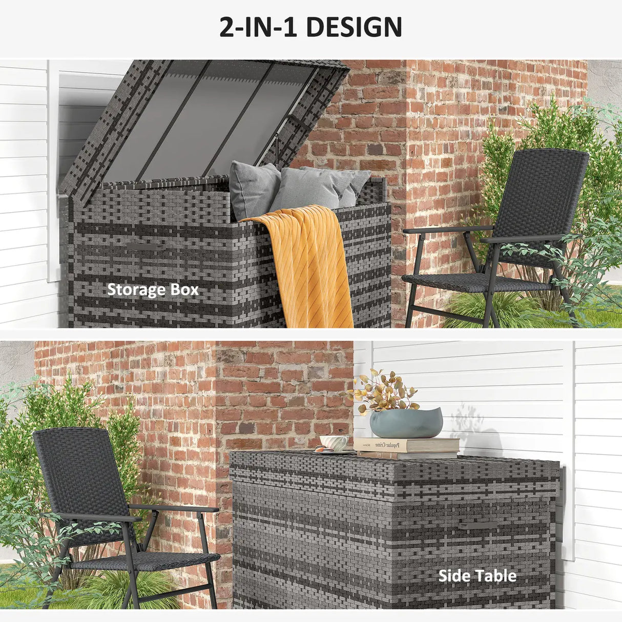 Outsunny 627 L Rattan Storage Box - Dark Grey