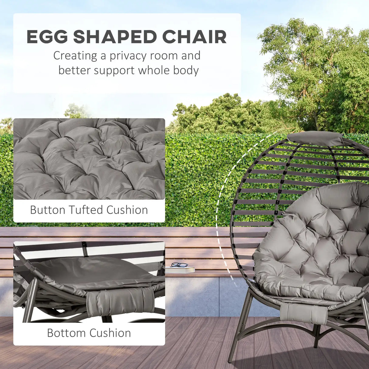 Outsunny Egg Chair with Cushion & Side Pocket - Brown