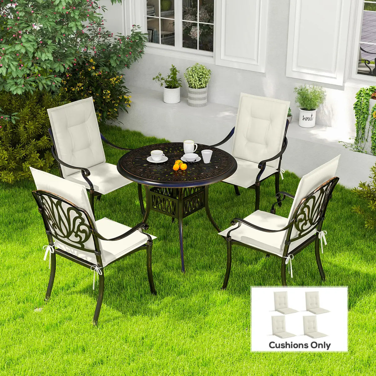 Outsunny Set of Four Padded Garden Seat Cushions - White