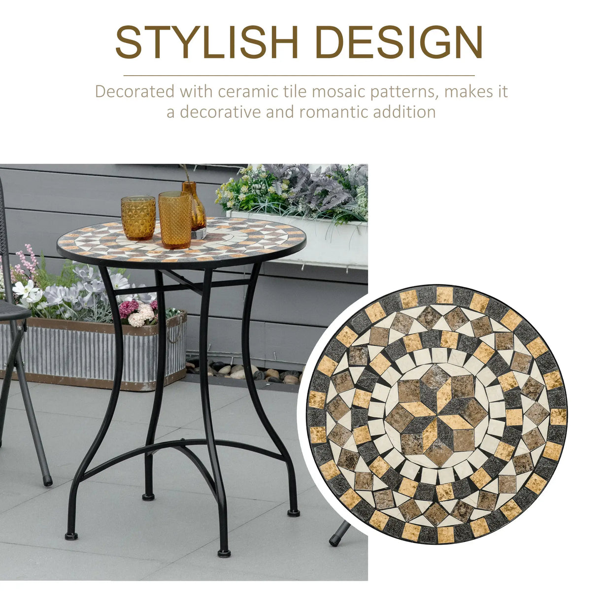 Outsunny 60cm Mosaic Outdoor Patio Table - Grey