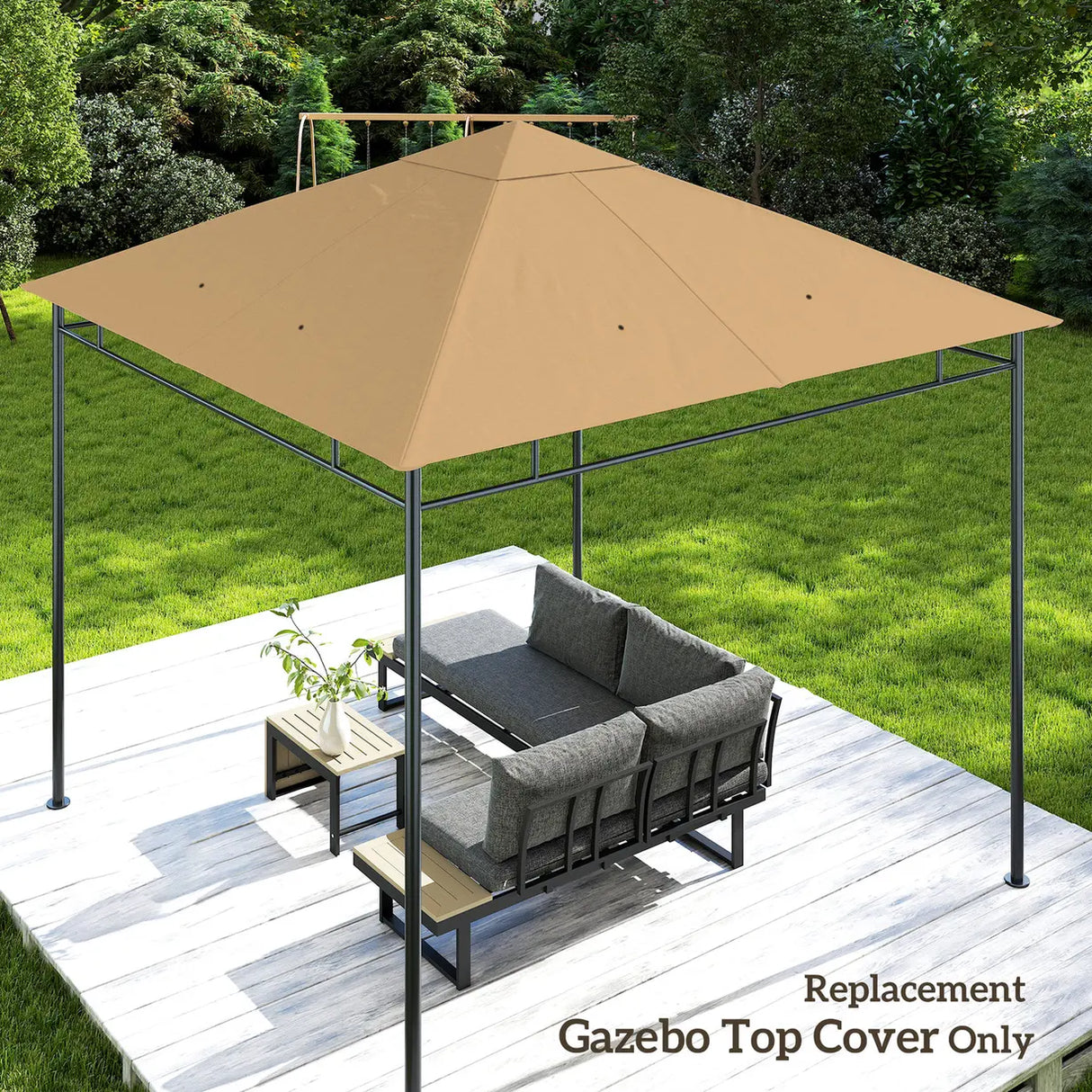Outsunny 3 x 3 m Gazebo Canopy Replacement Cover, Garden Gazebo Roof Replacement with Drain Holes, TOP COVER ONLY, Beige
