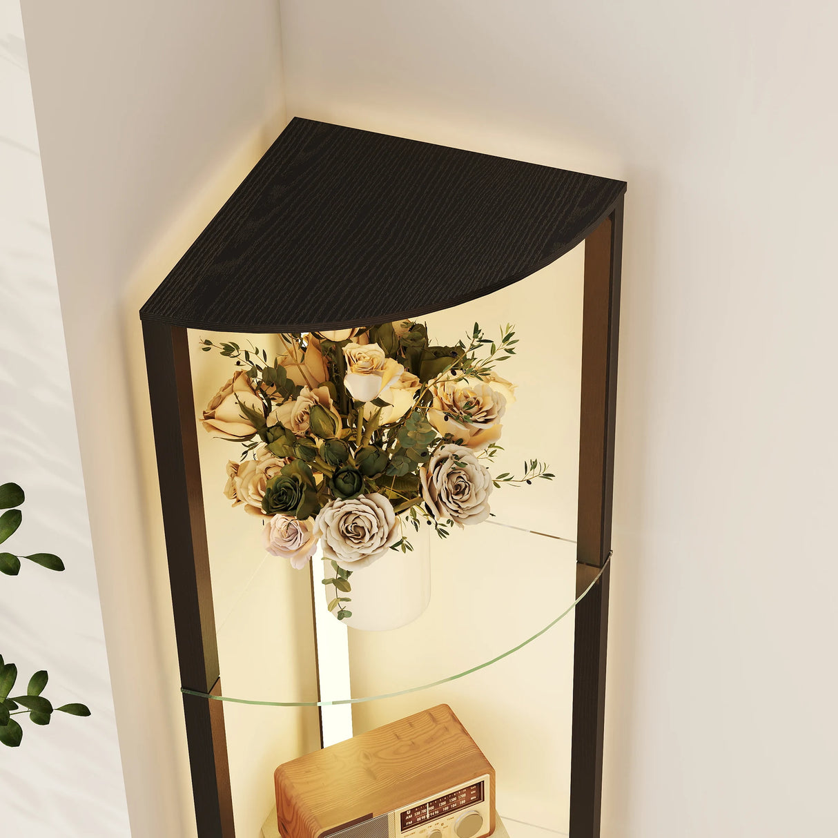 HOMCOM LED Floor Lamp with Shelves, Dimmable Standing Lamp with Foot Switch for Living Room, Bedroom, Black