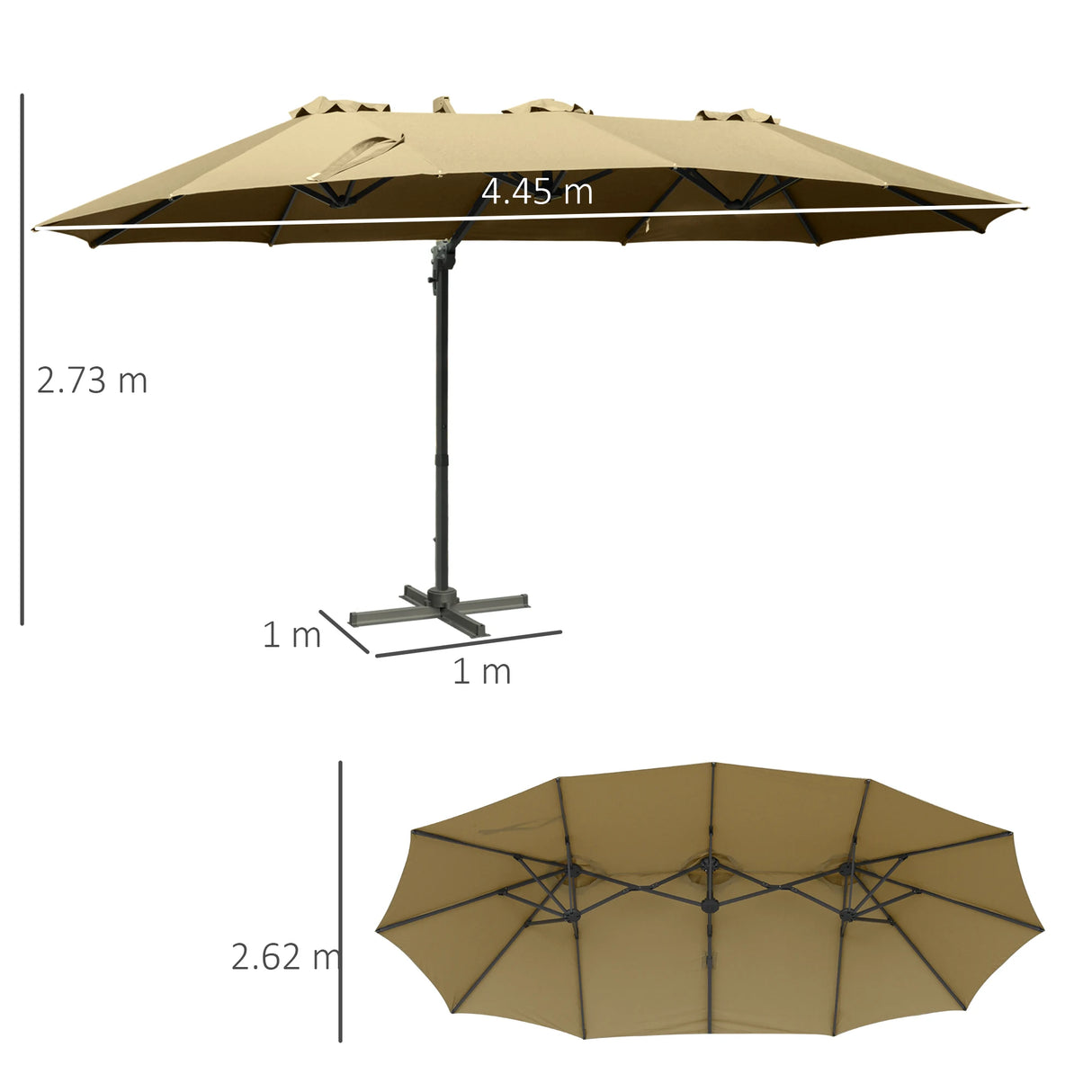 Outsunny 4.5 m Patio Parasol, Large Double-Sided Rectangular Garden Umbrella with Crank Handle, 360 Cross Base for Bench, Outdoor, Khaki
