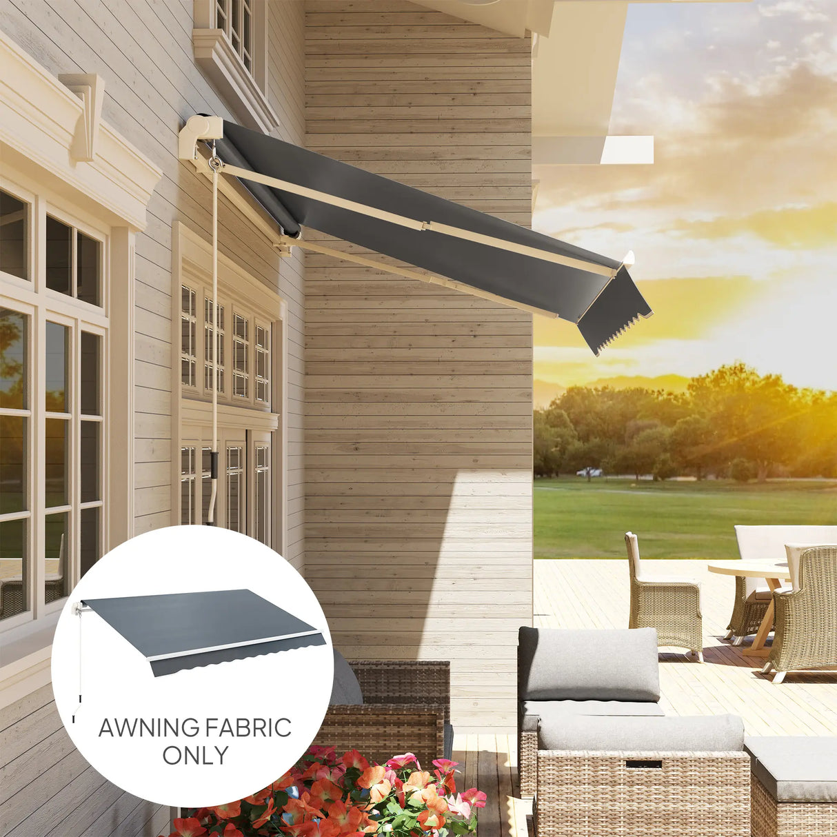 Outsunny Awning Replacement Canopy, Water Resistant UPF 50+ Sun Shade Cover for 3 x 2.5 m Garden Awning (Fabric Only), Grey