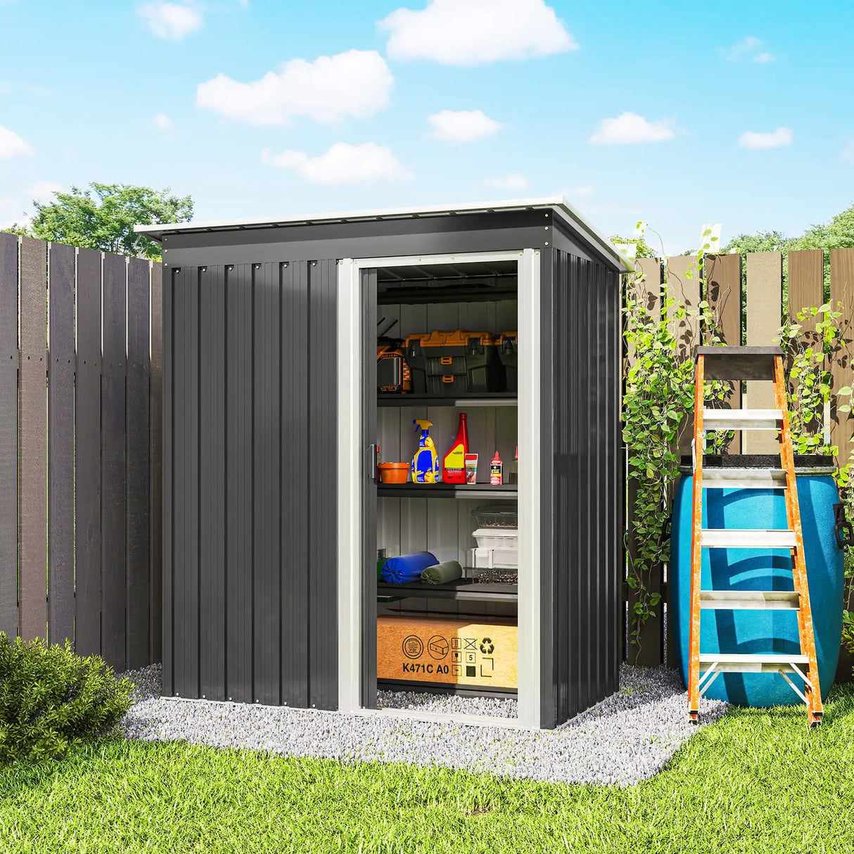 Outsunny 5 x 3ft Garden Storage Shed with Sliding Door and Sloped Roof Outdoor Equipment Tool, Black